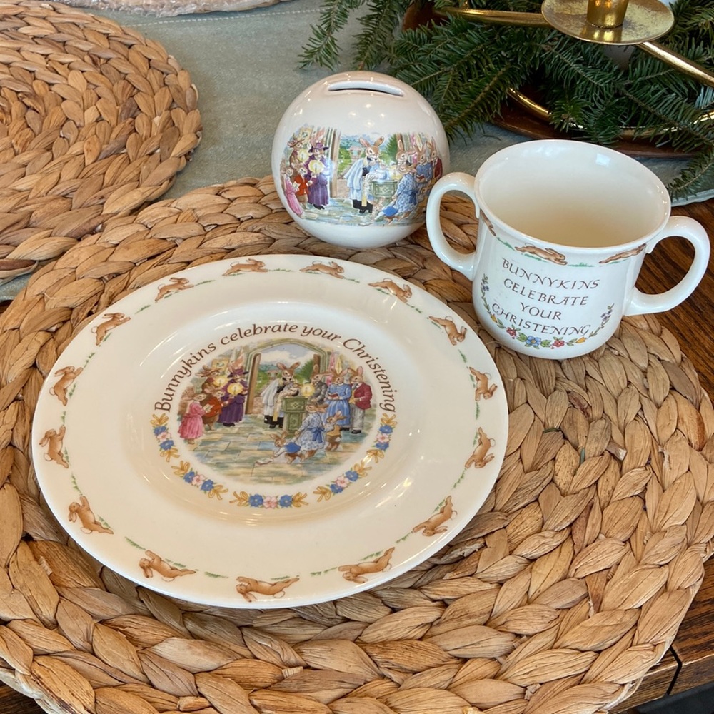 Bunnykins Celebrate Your Christening Plate, Cup, and Piggy Bank